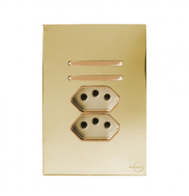 Conjunto Interruptor Duplo Simples + 2 Tomada 10a 4x2 - Novara Glass Dourado Gold